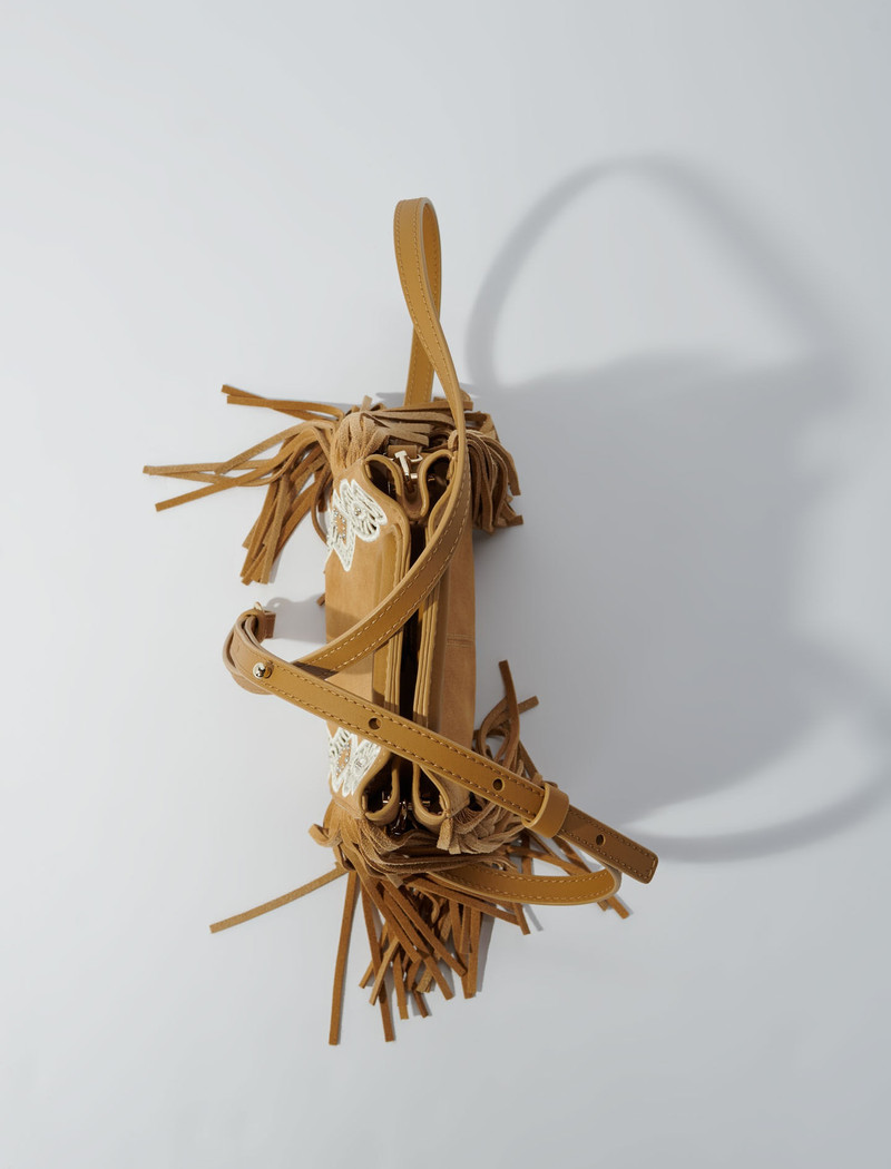 Embroidered suede fringed M mini bag 4