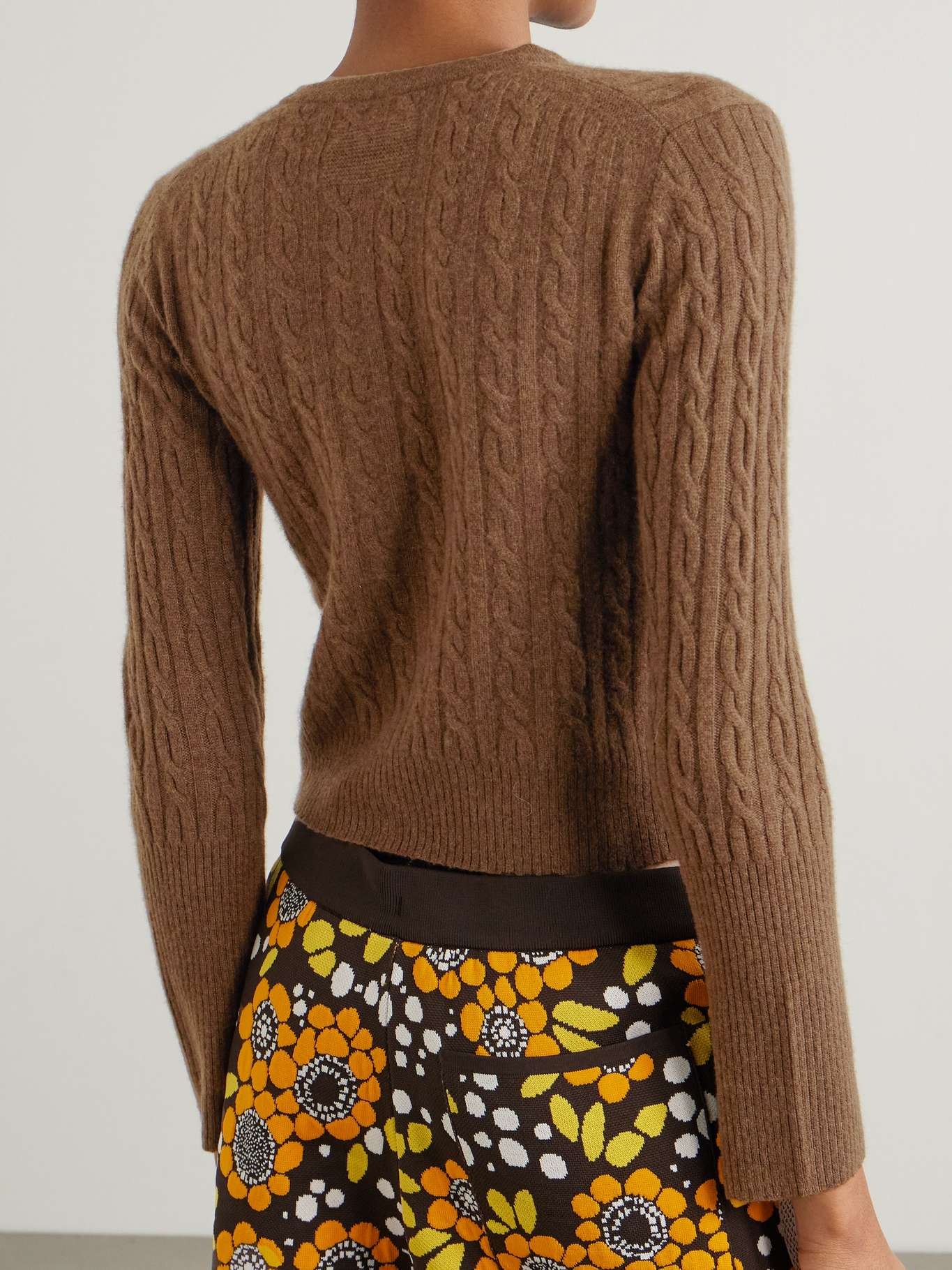 Jane cable-knit cashmere cardigan Brown - 4