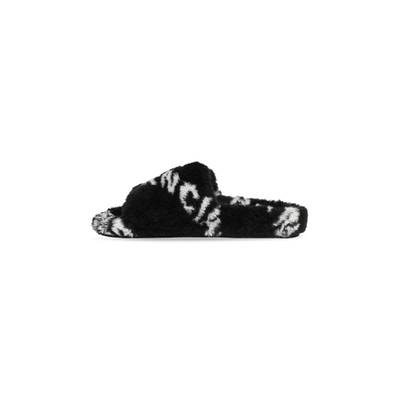 BALENCIAGA Women's Furry Slide Sandal Allover Logo in Black outlook