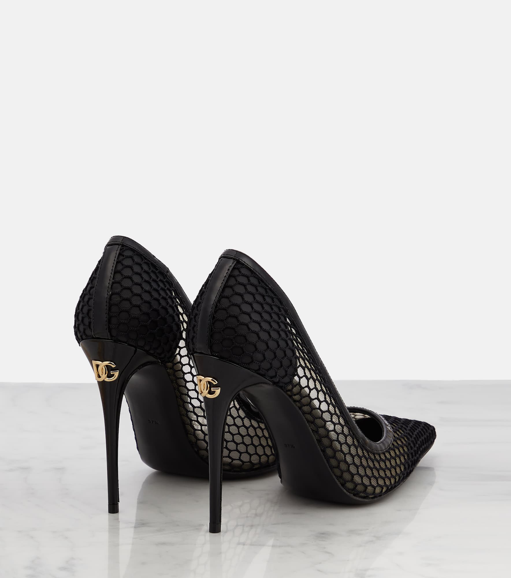Mesh-trimmed leather pumps - 3