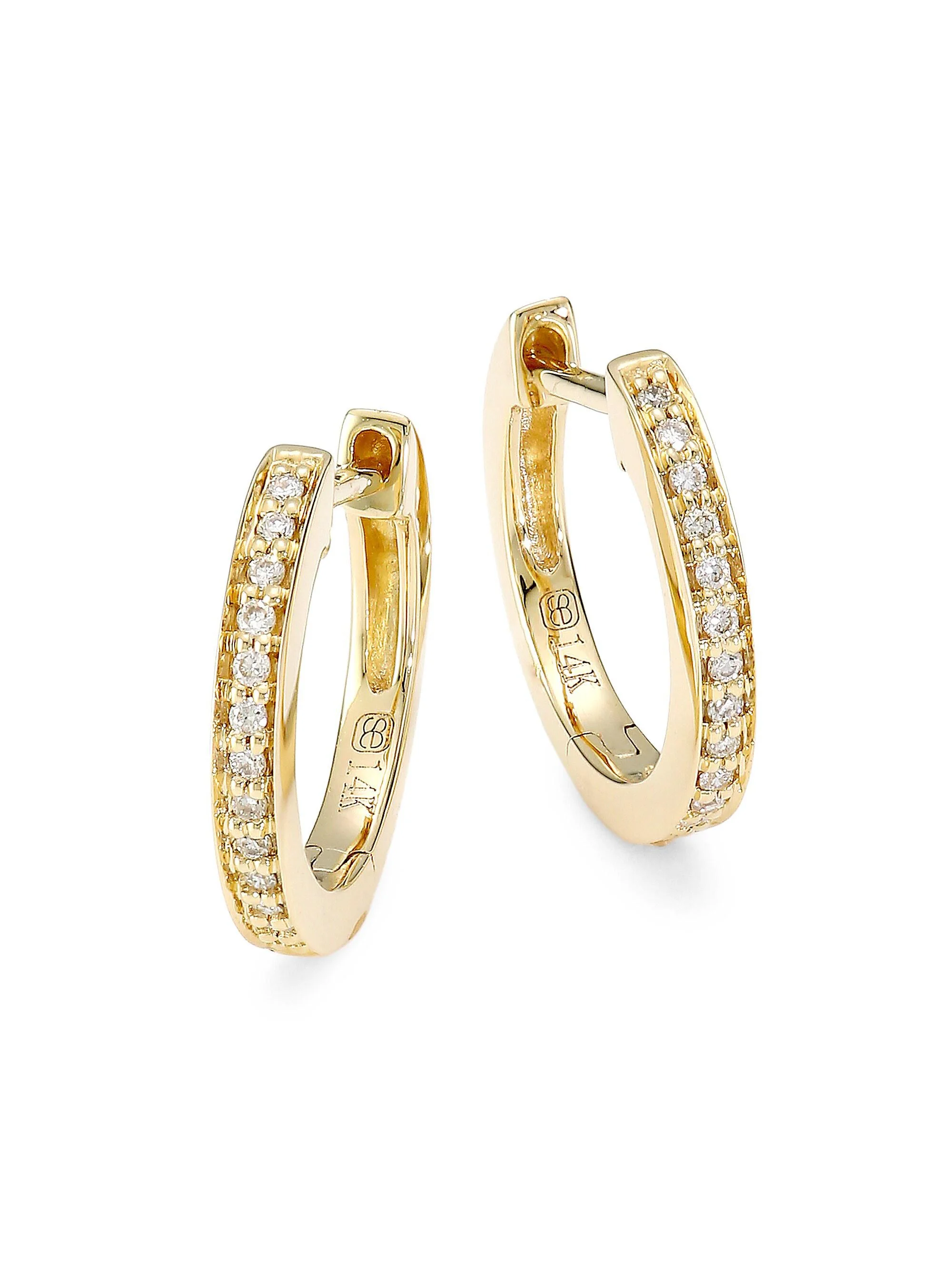 Women's 14K Yellow Gold & Diamond Huggie Hoop Earrings - 1