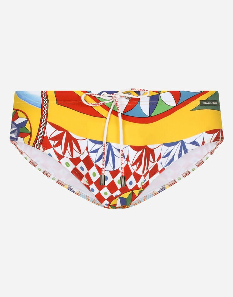 Carretto-print swim briefs with high-cut leg 1