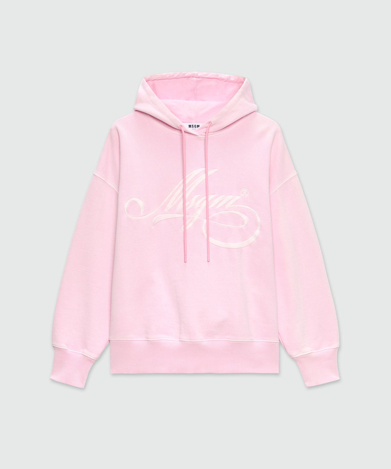Pink jersey hoodie with cursive MSGM logo 1