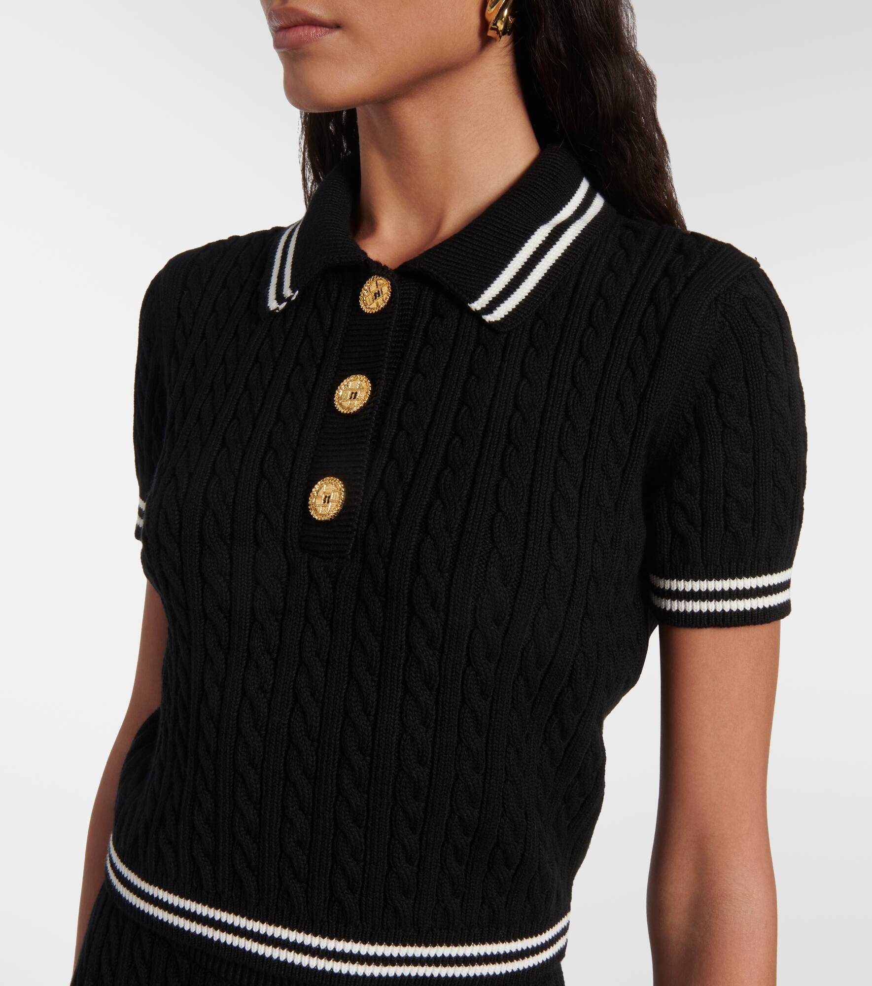 Cable-knit cropped cotton polo shirt - 5