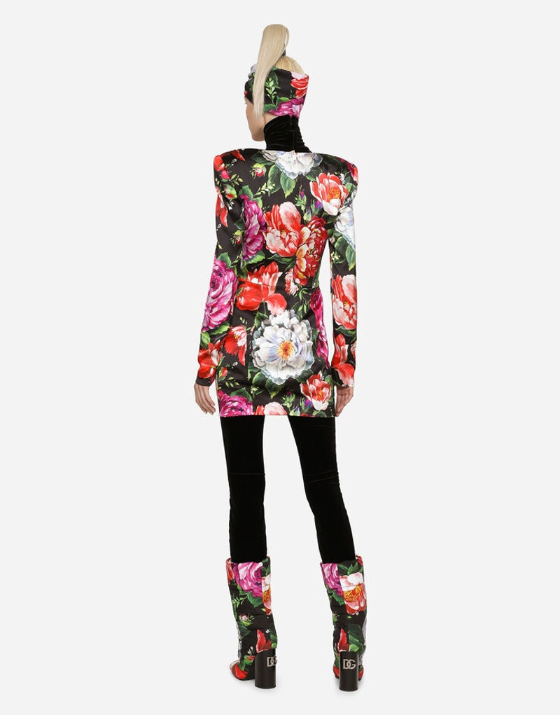 Short satin dress with floral print 2