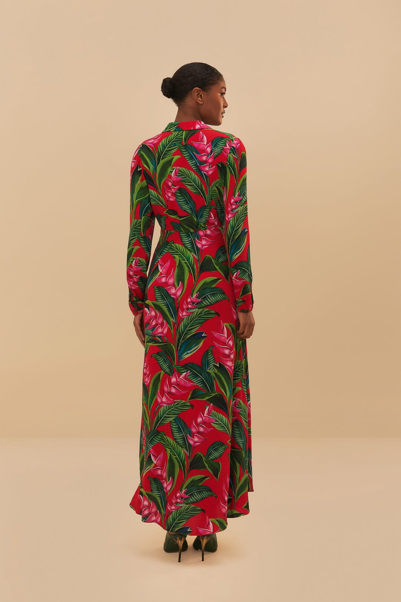 Red Dream Garden Long Sleeve Maxi Dress 4