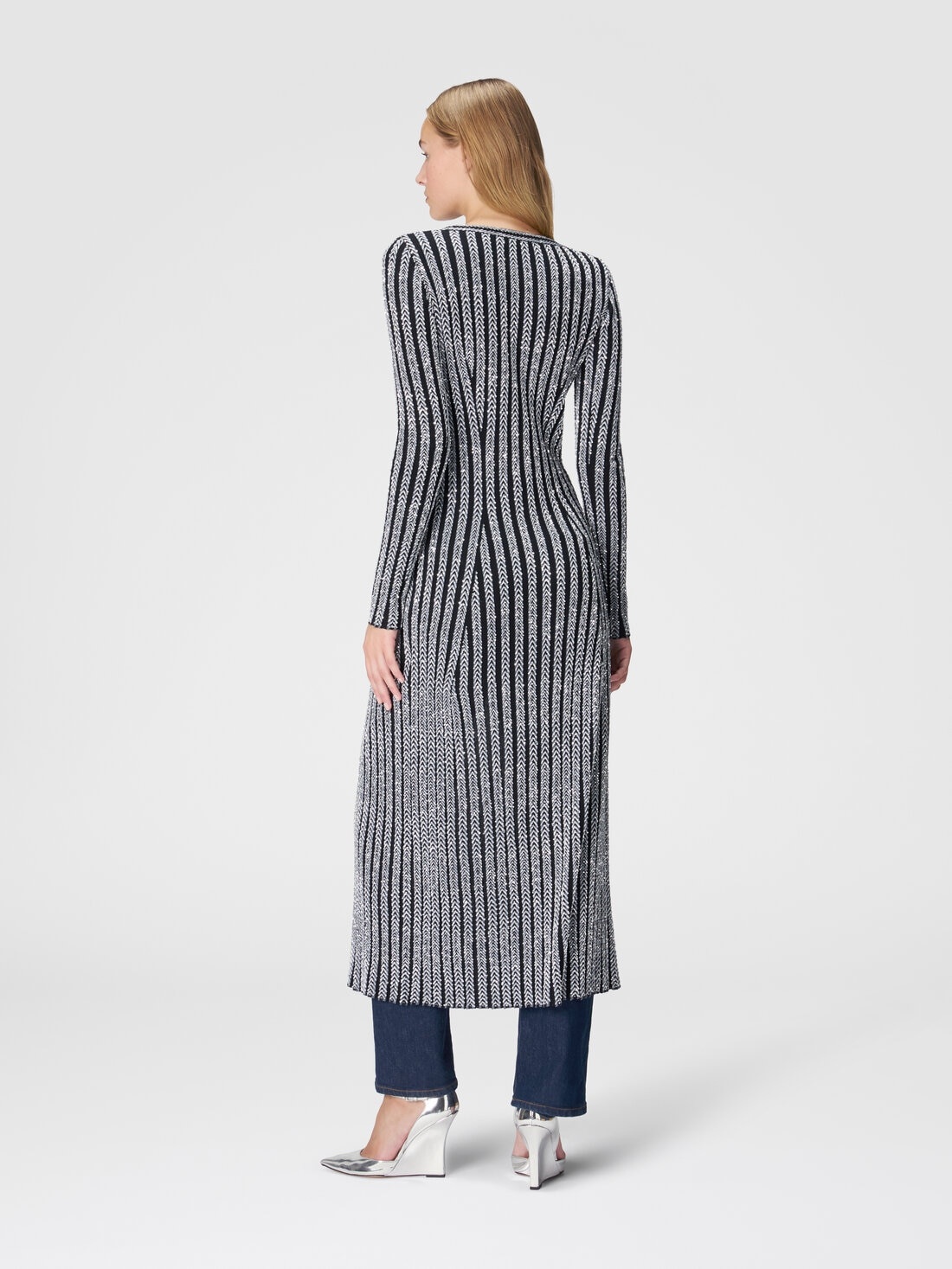 Long ribbed zig zag cardigan with sequins - 3