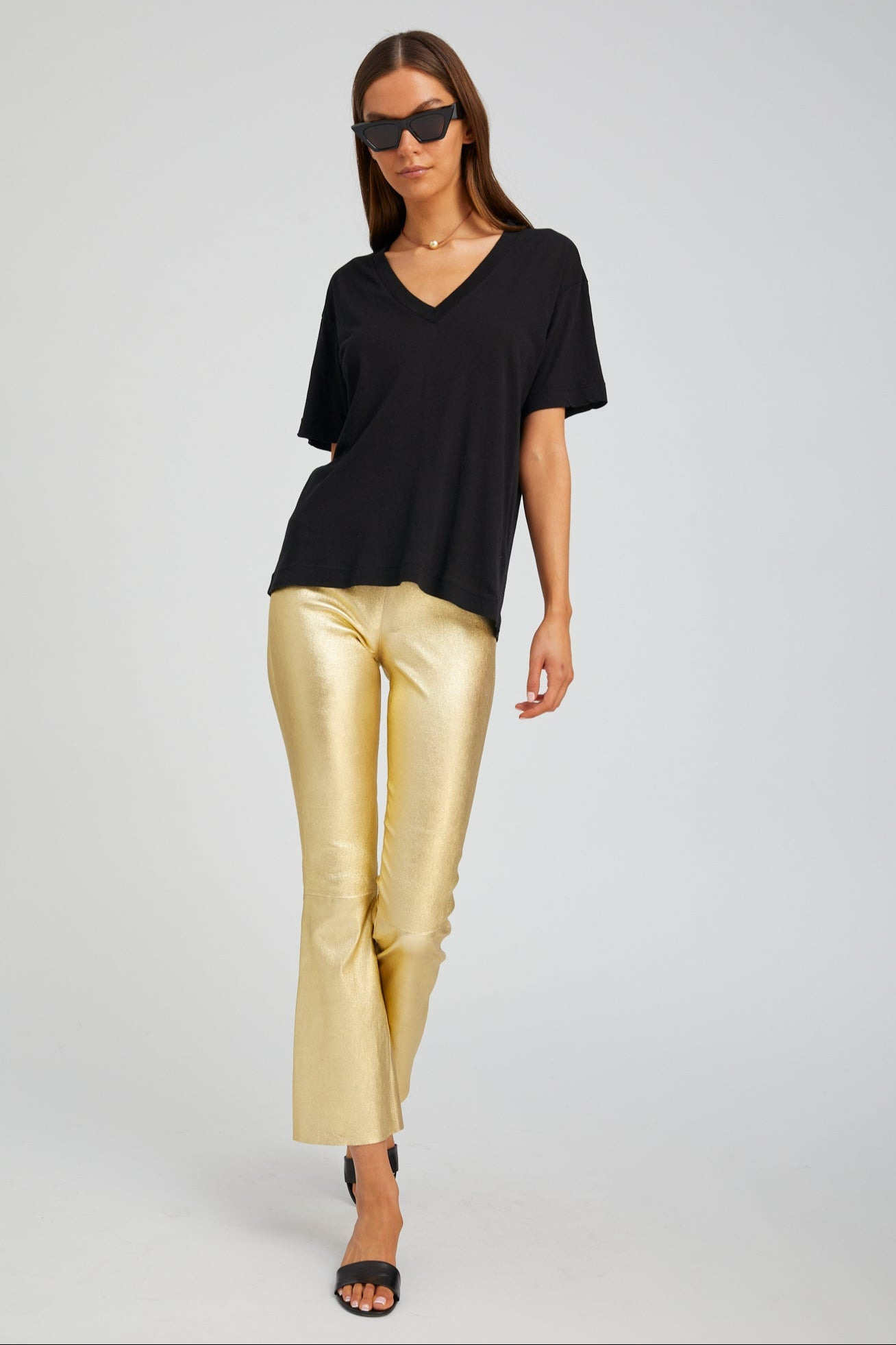 METALLIC GOLD LEATHER ANKLE FLARE - 2