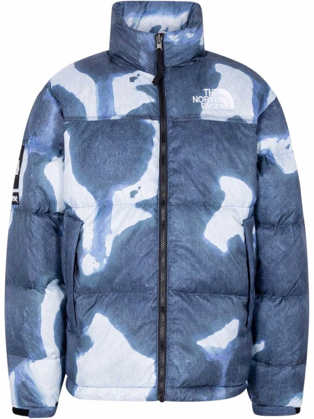 x TNF bleached denim print Nuptse jacket - 1