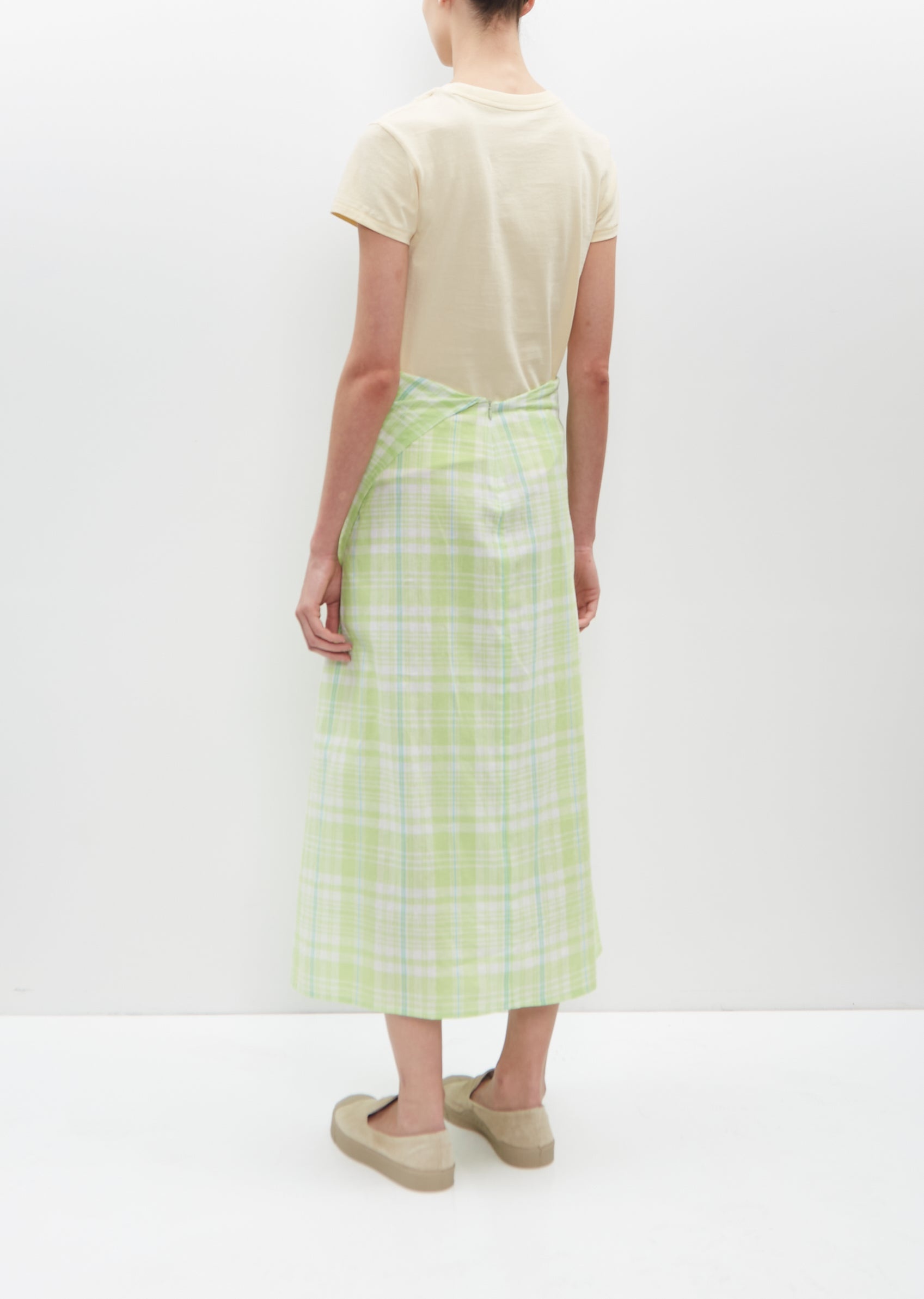 Draped Wrap Skirt — Lime Plaid - 3