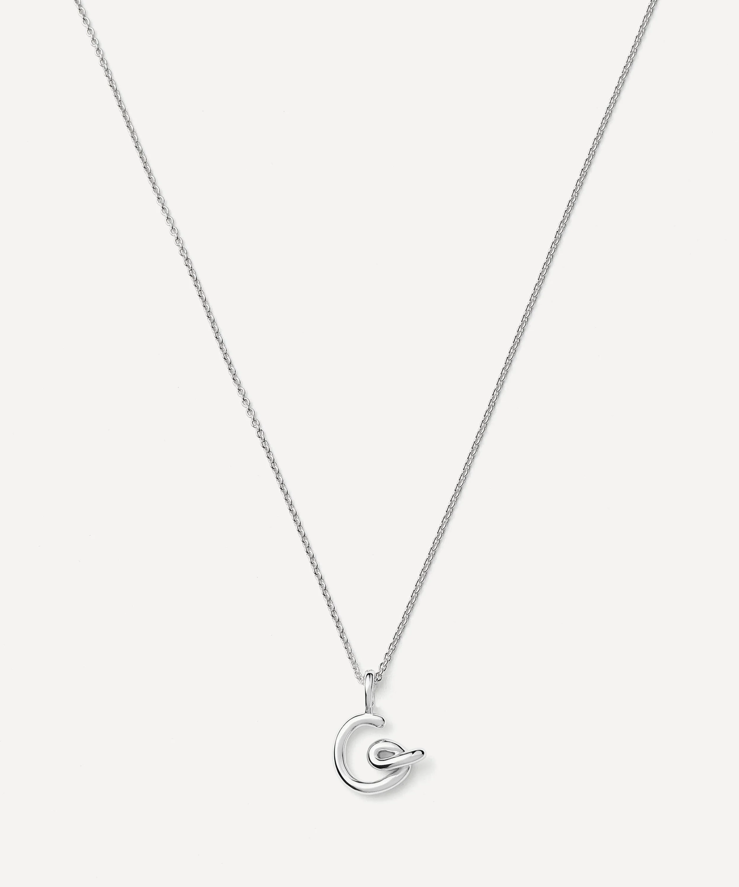Sterling Silver Curly Molten Mini G Initial Pendant Necklace - 1
