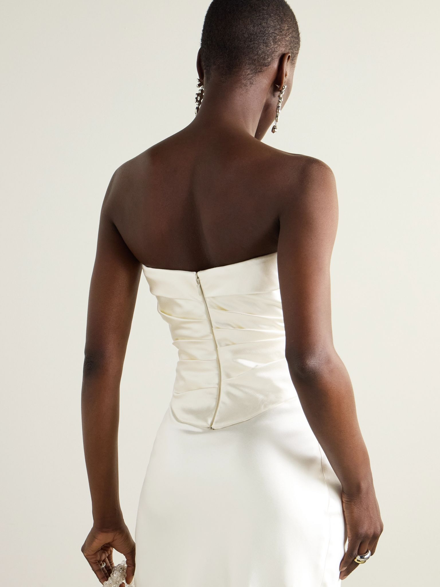 Demi strapless draped silk and wool-blend satin bustier top Off-white - 3