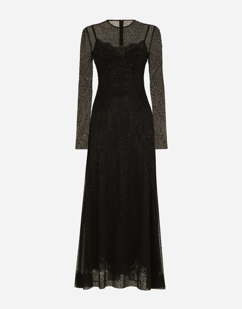 긴 tulle 드레스 와 fusible rhinestone embellishment - 1
