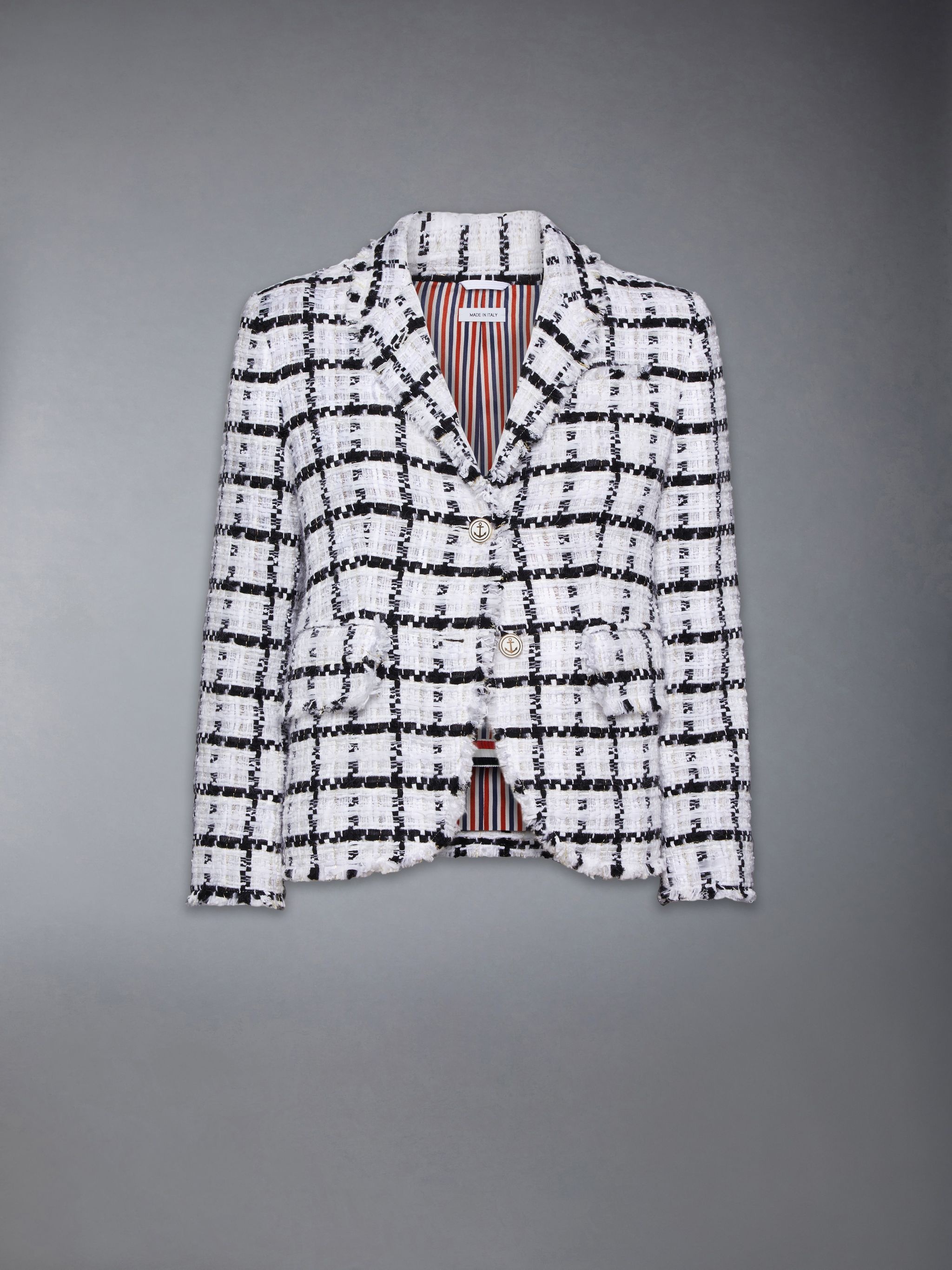 Windowpane Check Chiffon Tweed Fray Slim Fit Sport Coat - 7