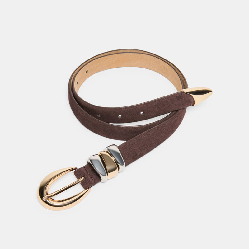 MIXED METAL BUCKLE BELT MAHOGANY 5