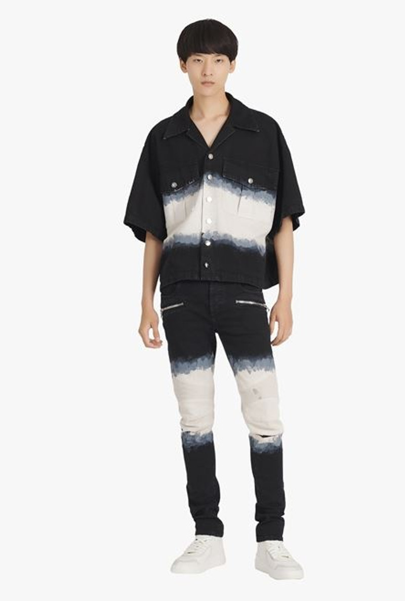 Balmain Slim cut black and white tie-dye ribbed cotton jeans outlook