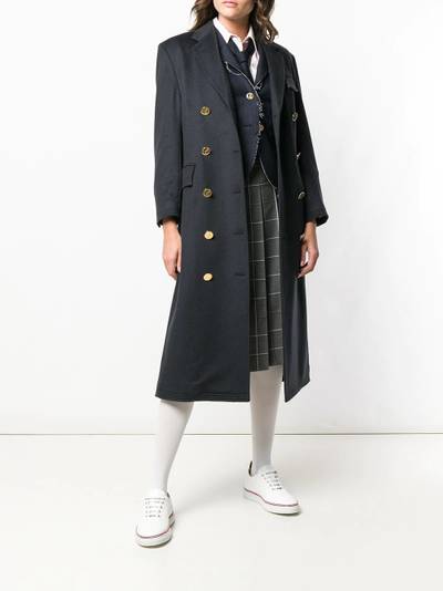 Thom Browne double-breasted mid-length overcoat outlook