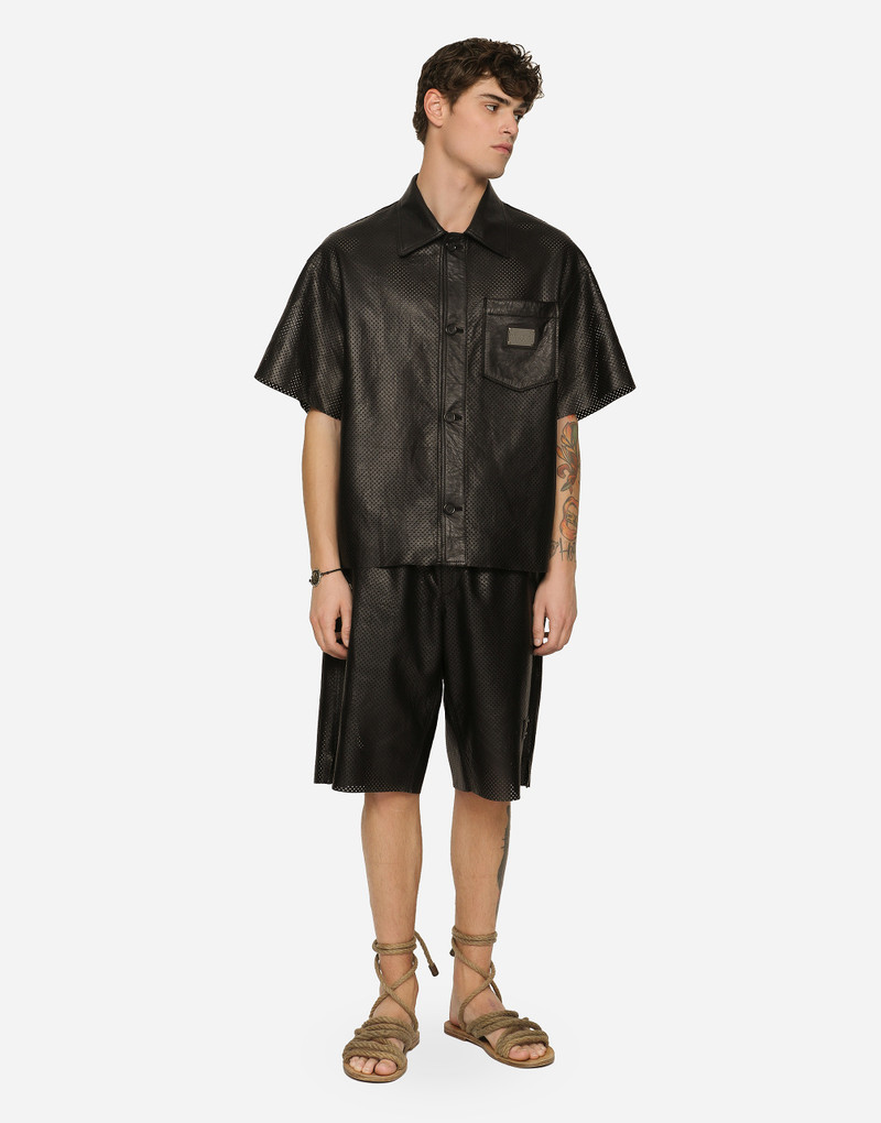 Dolce & Gabbana Openwork leather shirt with brand plate outlook