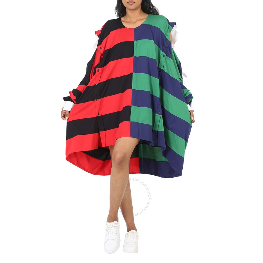 Burberry Striped Cotton Reconstructed Rugby Shirt Dress, Size One Size - 4