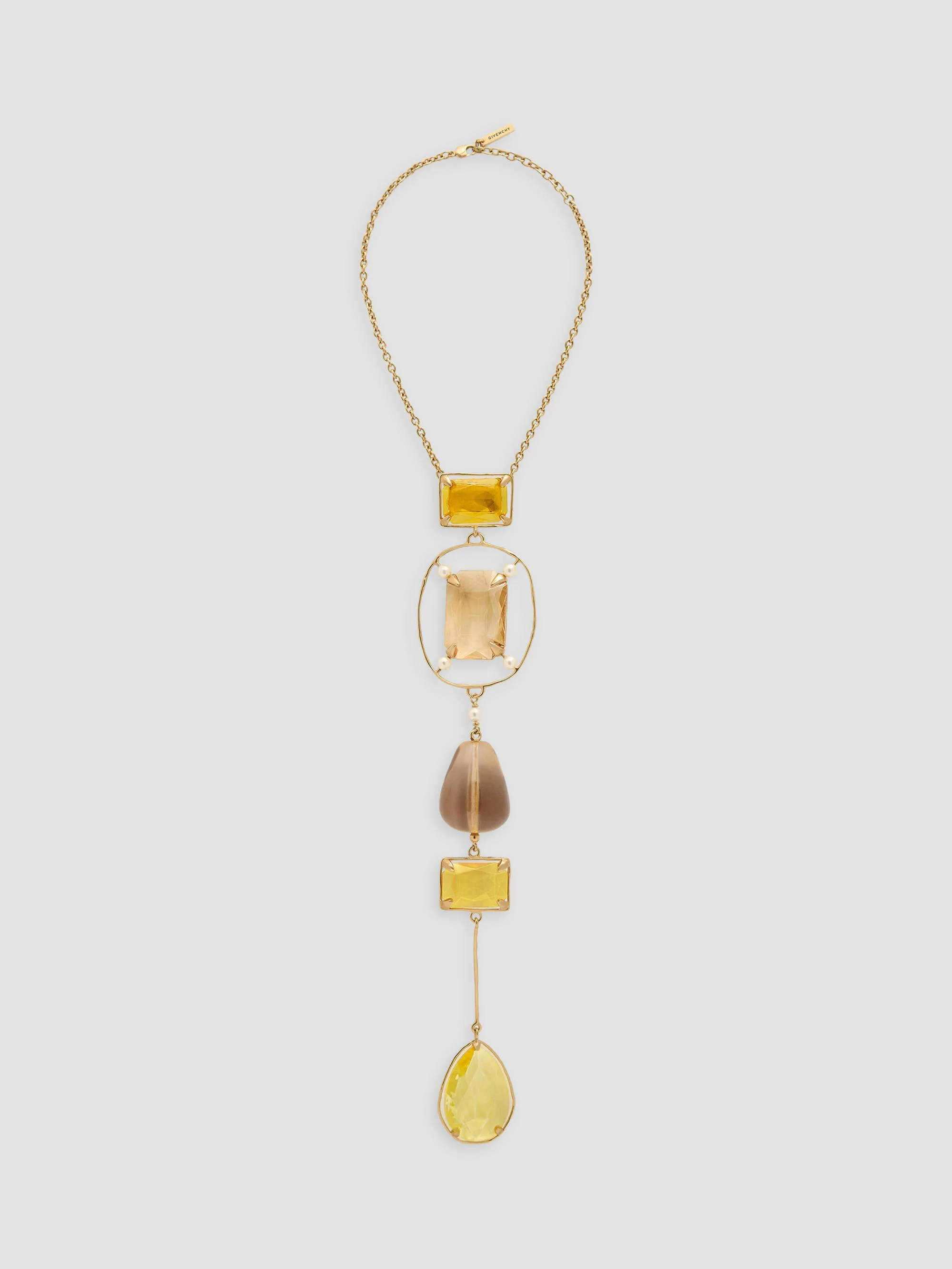 Women's Rainbow Drop Necklace in Metal and Crystals - Yellow - 1