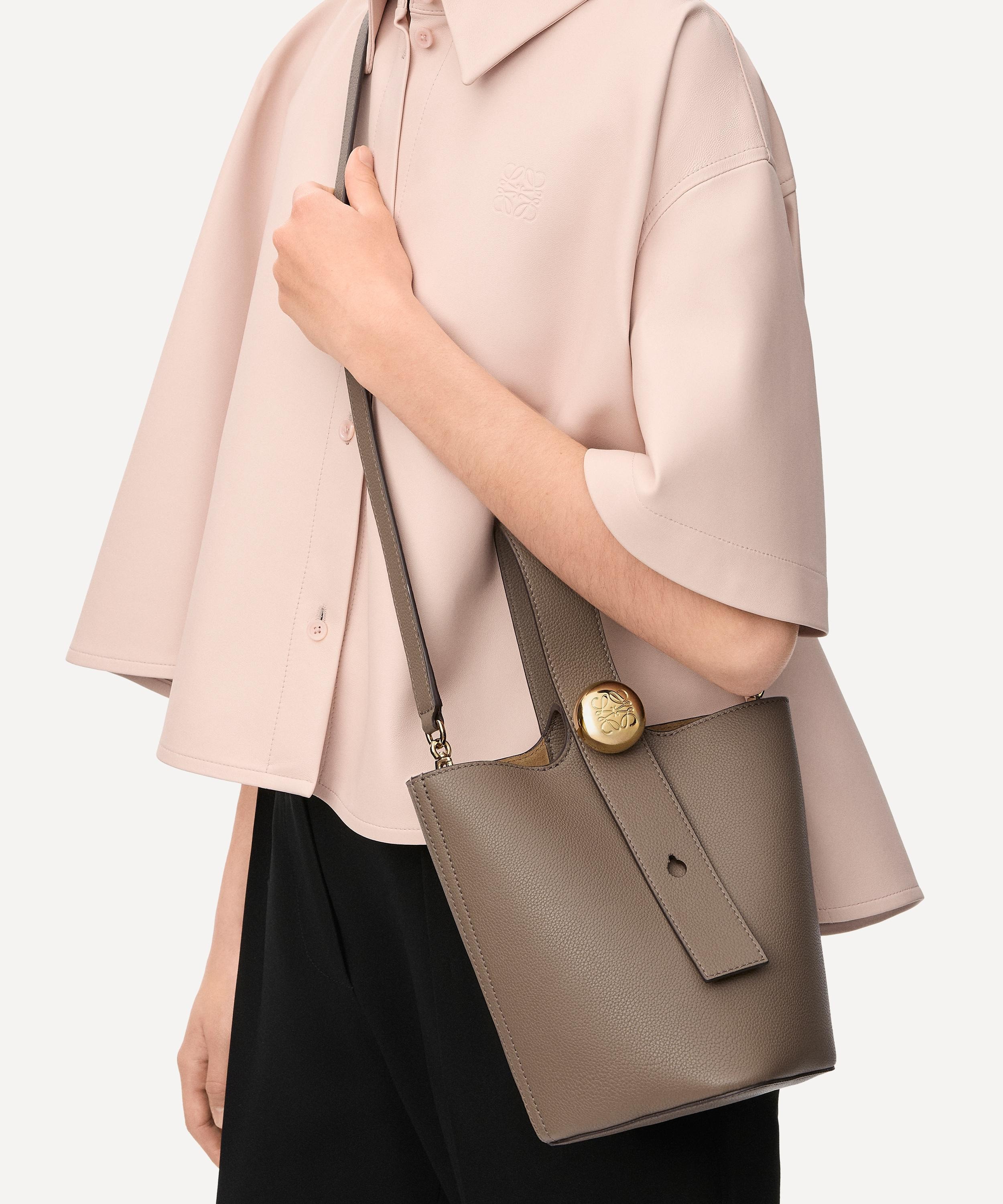 Mini Pebble Taupe Leather Bucket Bag - 2
