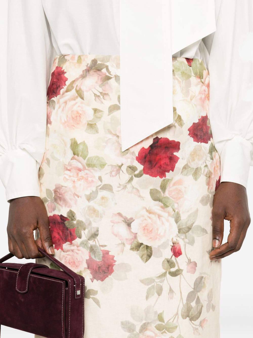 floral-print lace-trimmed skirt - 5