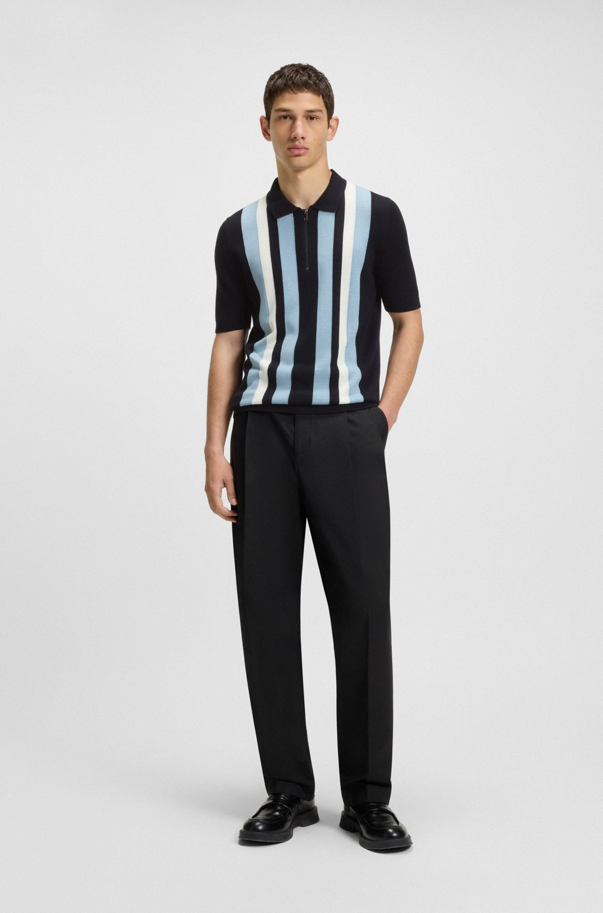 ZIP-NECK POLO SWEATER WITH VERTICAL STRIPES - 4