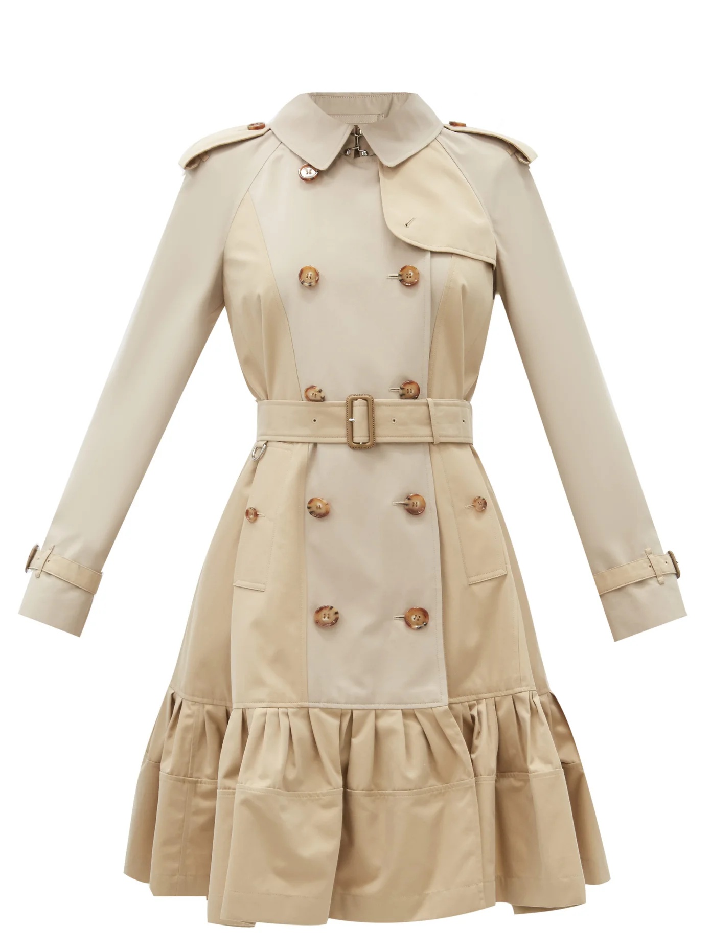 Clayhall ruffled-hem cotton-gabardine trench coat - 1