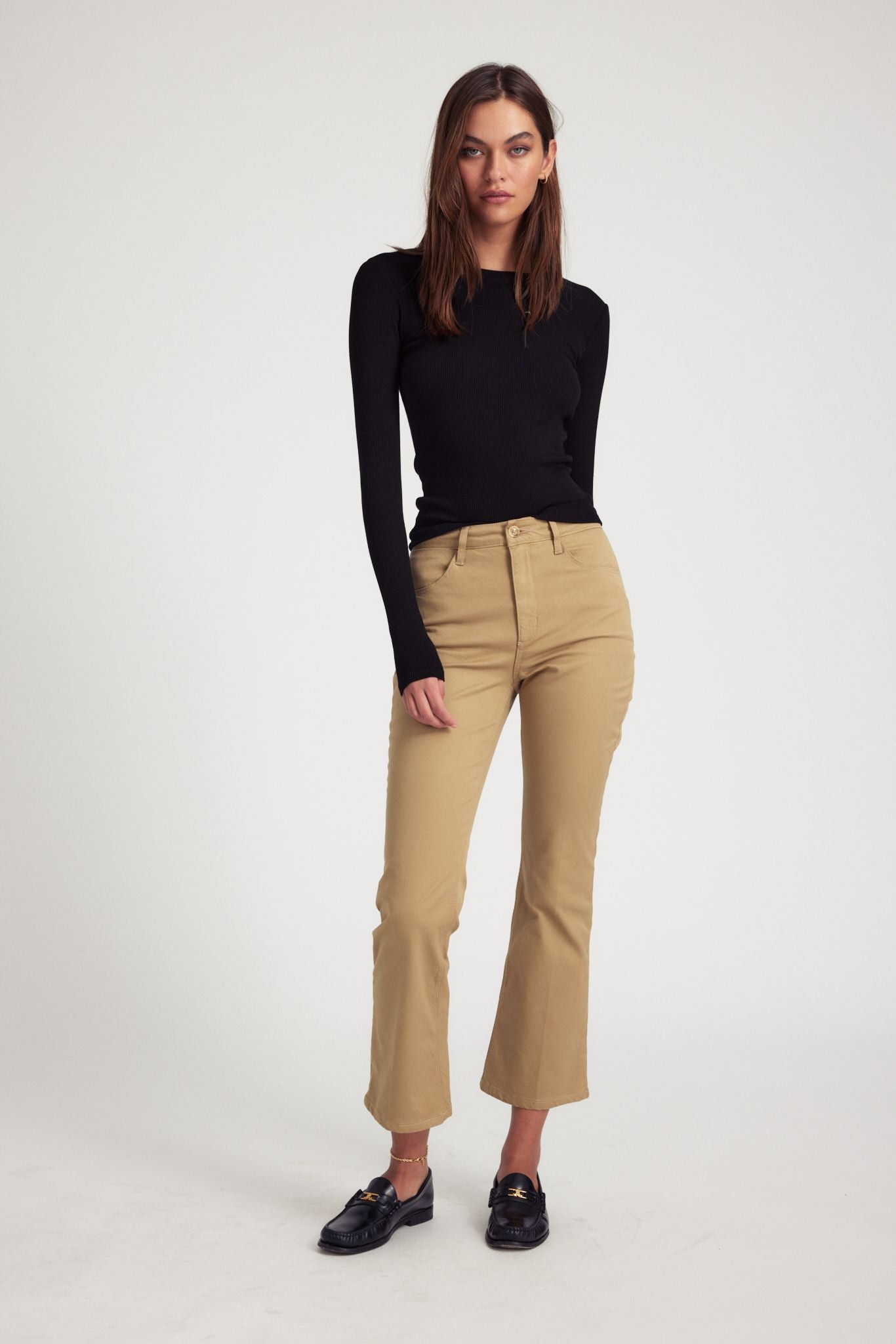 KHAKI 5 POCKET ANKLE FLARE PANTS - 2
