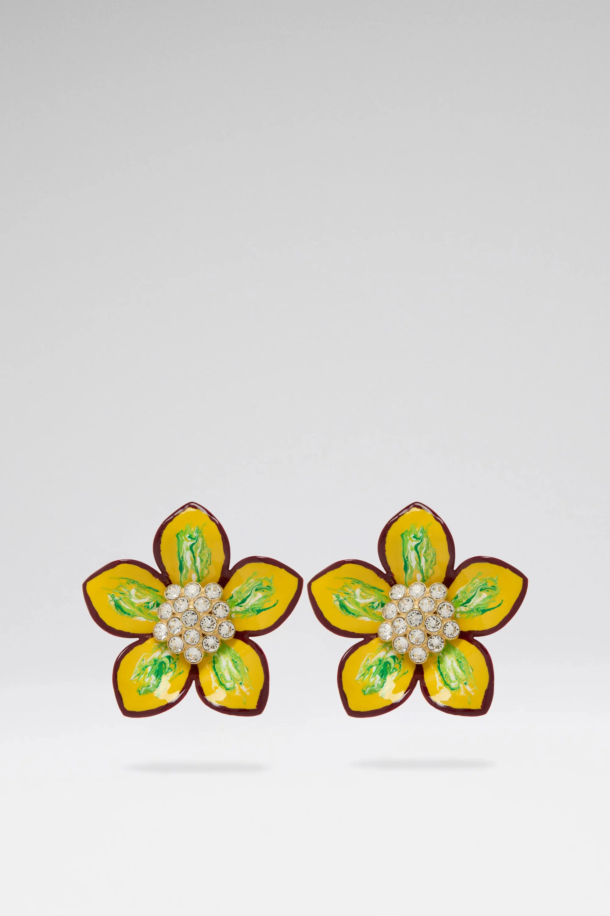 VITTORIA EARRING GREEN/YELLOW ENAMEL FLOWER - 1