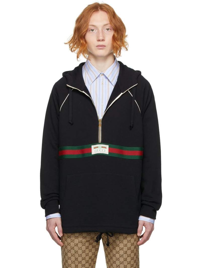 Black French Terry Half-Zip Hoodie - 1