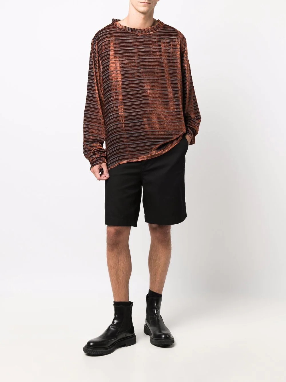 stripe-print velvet-effect T-Shirt - 2