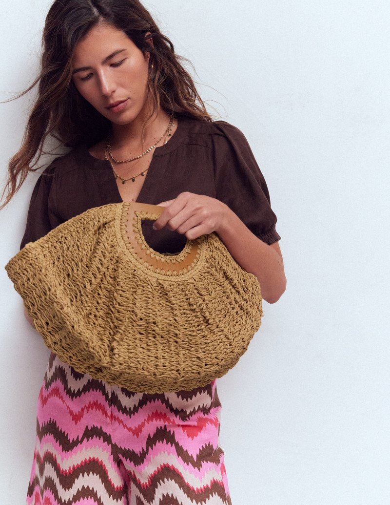 Raffia Moon Clutch-Natural Raffia 3
