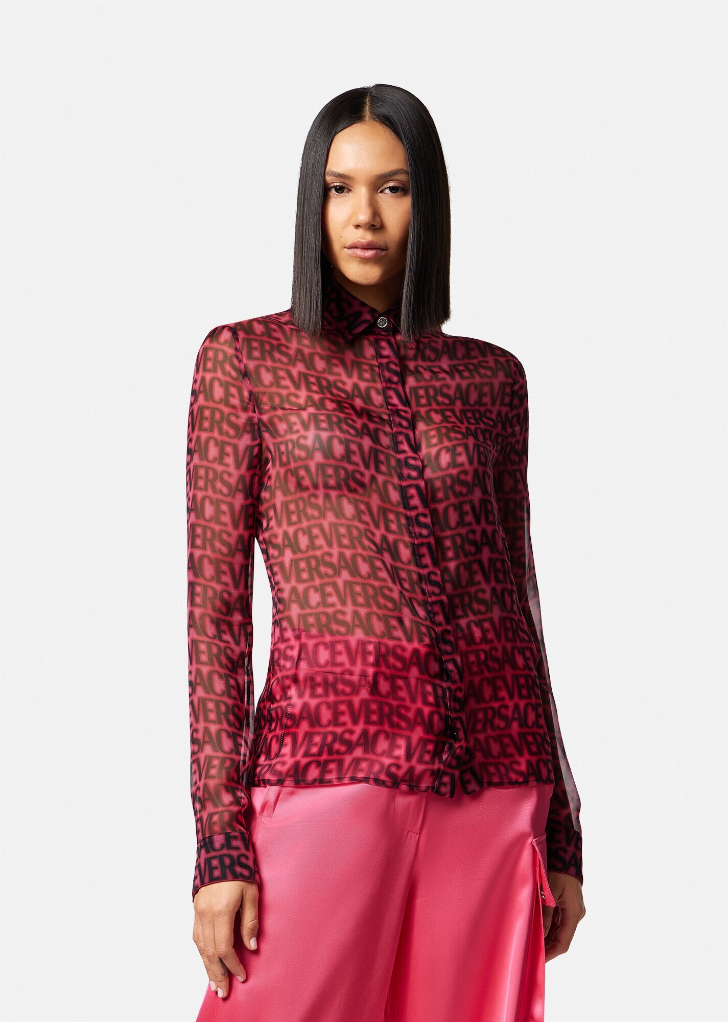 Versace Allover Sheer Silk Shirt - 3