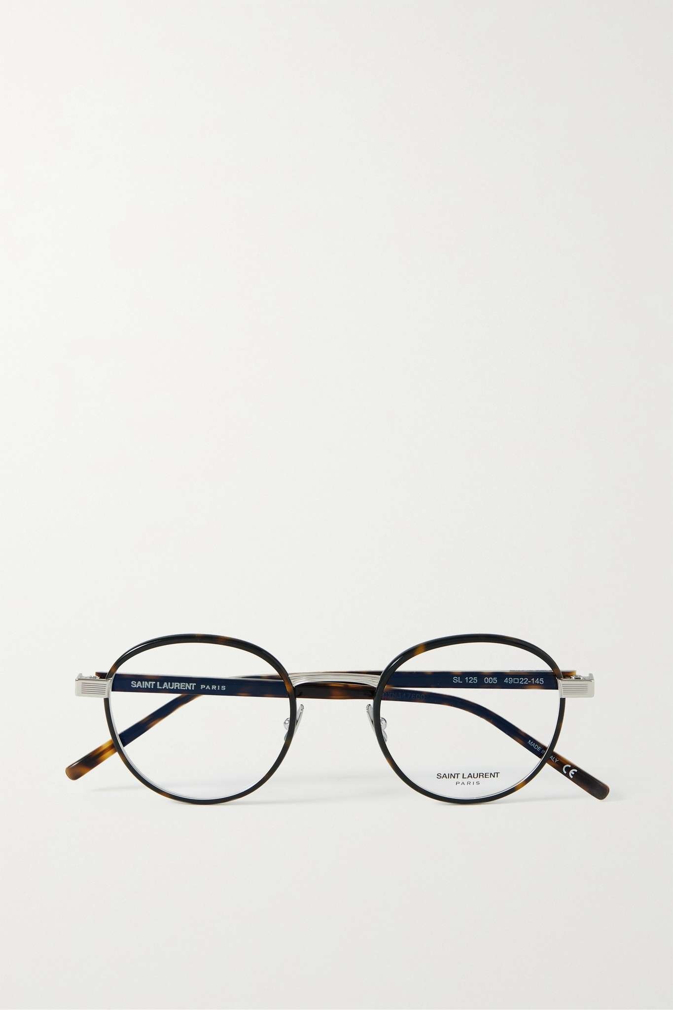 Round-frame tortoiseshell acetate and silver-tone optical glasses - 1