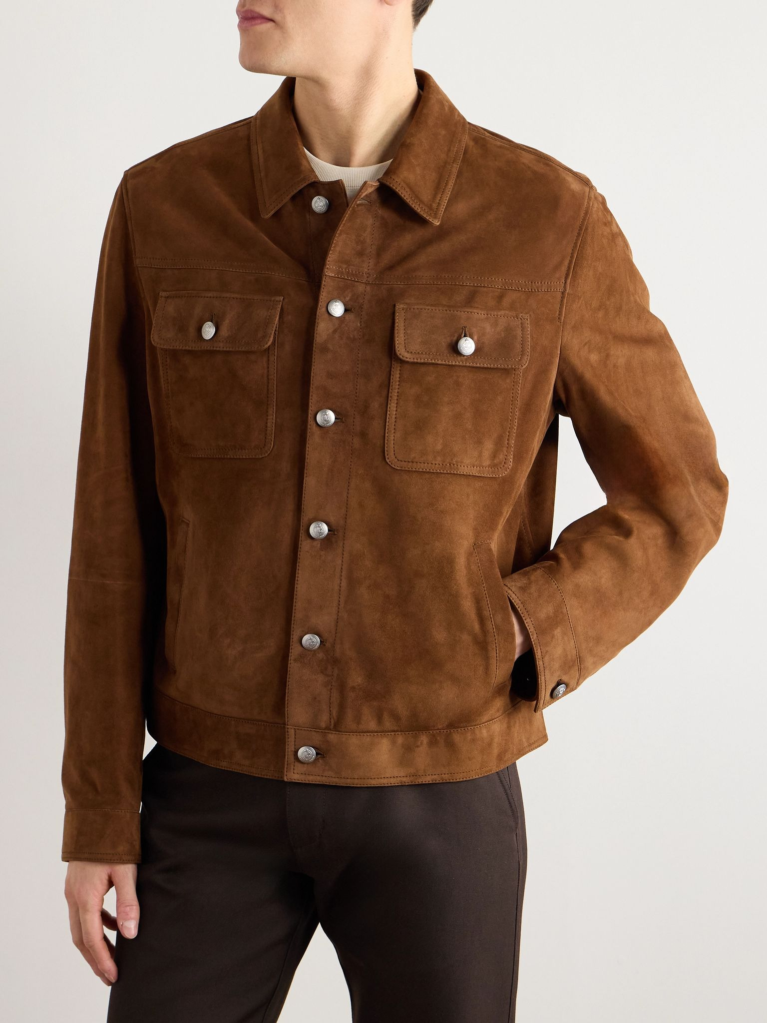 Suede Trucker Jacket Brown - 3