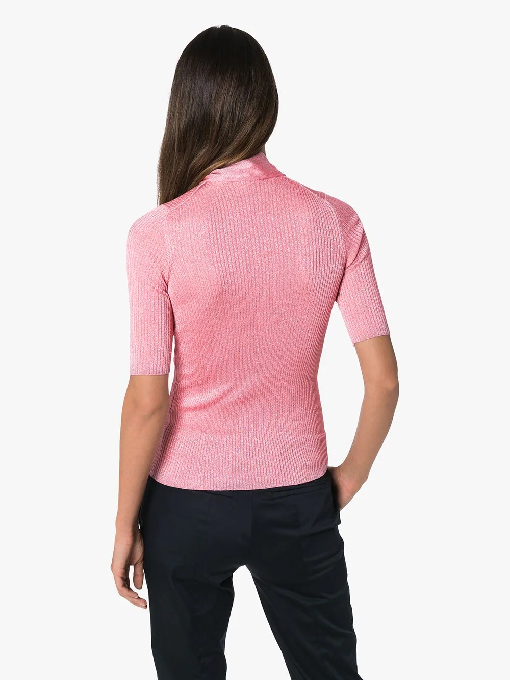 pussy-bow metallic ribbed-knit top - 4