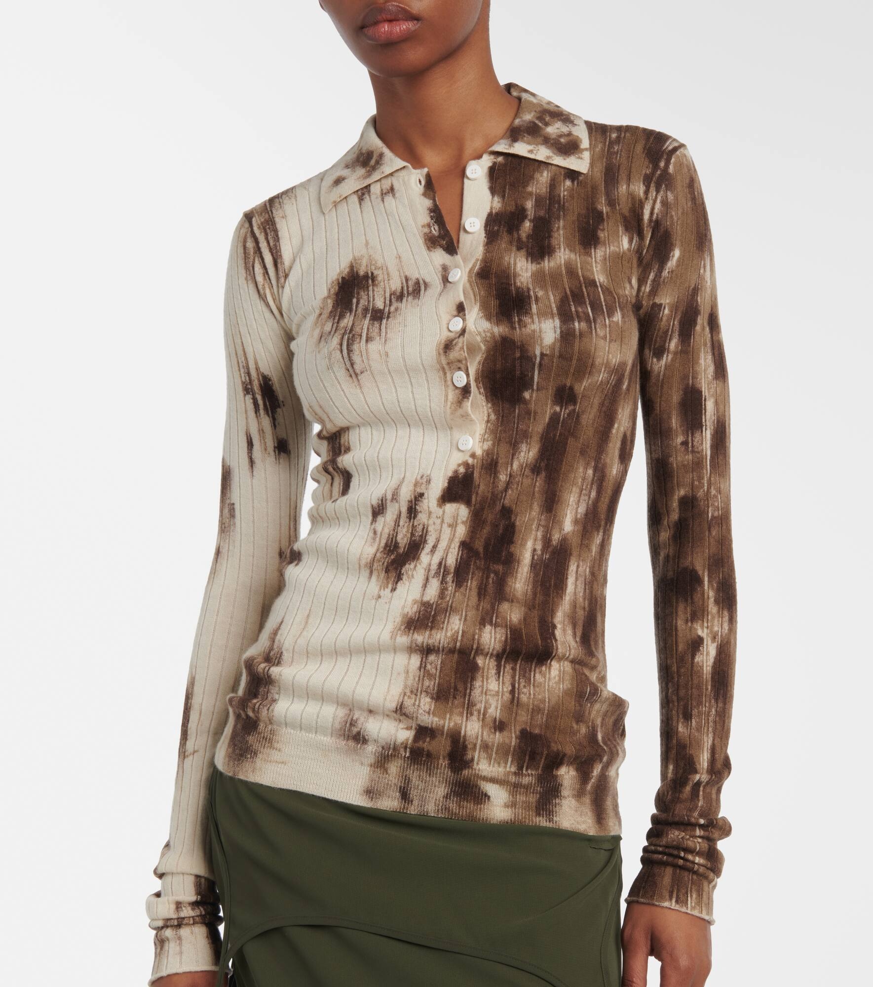 Printed cashmere and silk polo sweater - 7