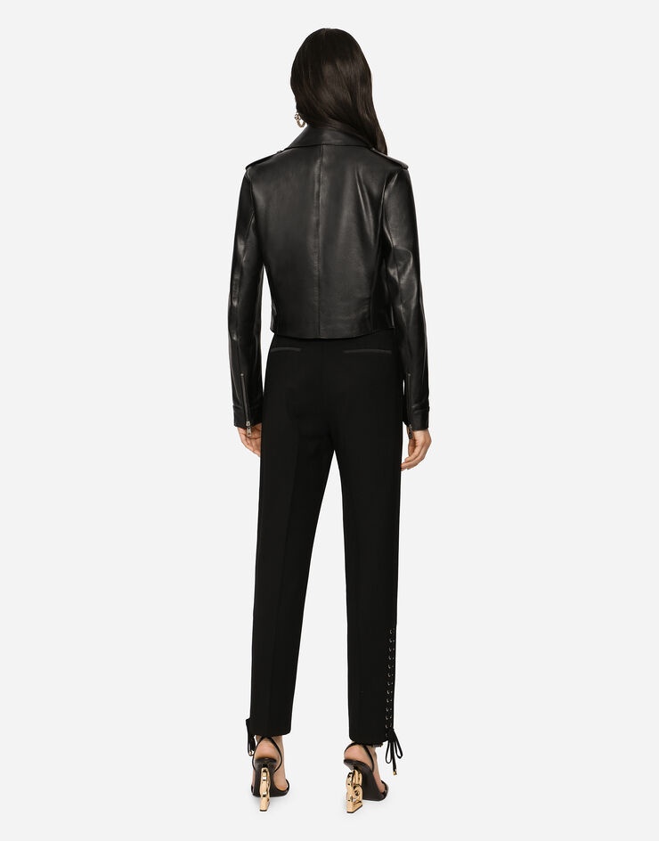 Leather biker jacket with tab details - 5