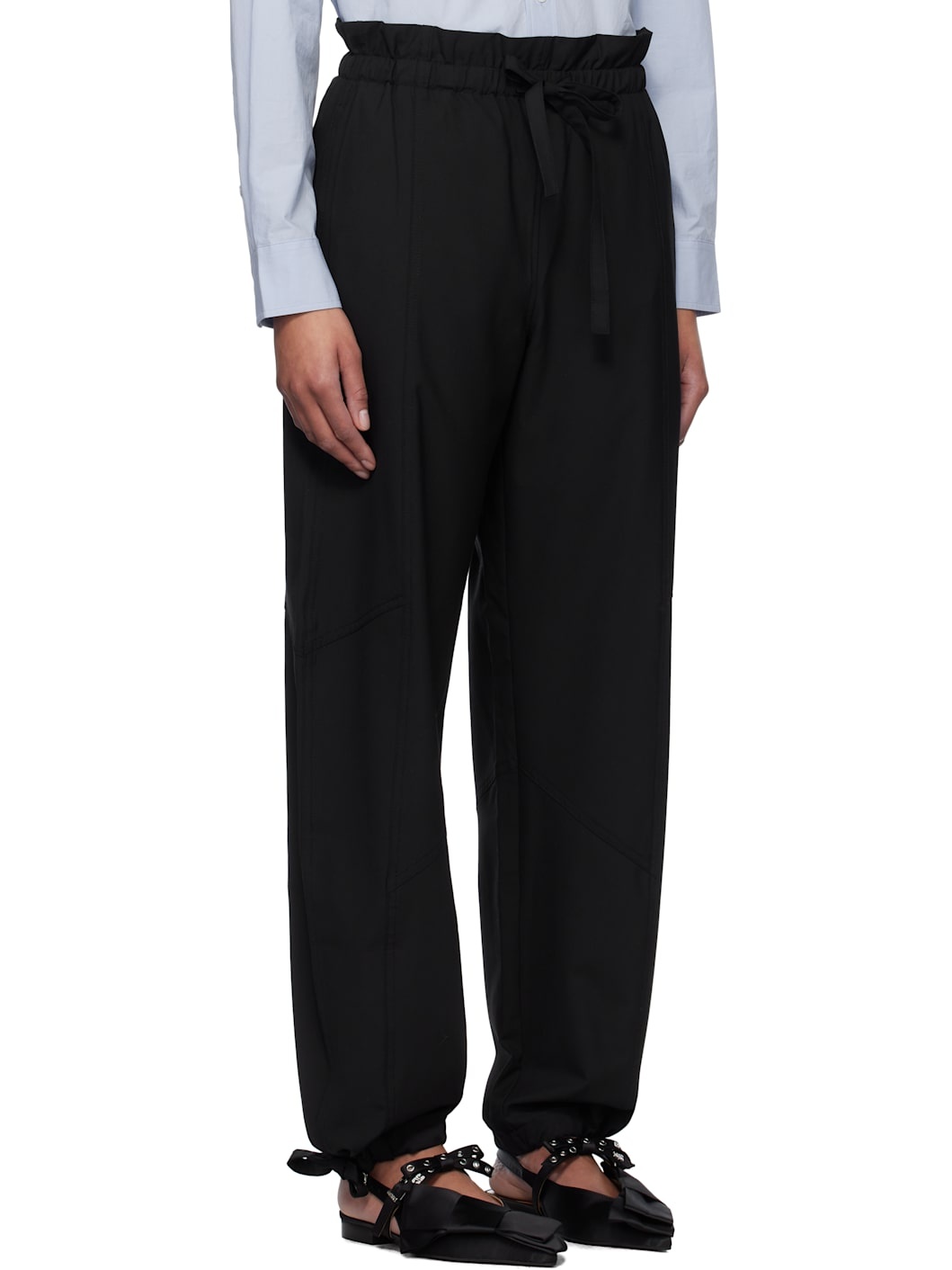 Black Drapey Melange Elasticated Waist Trousers - 2
