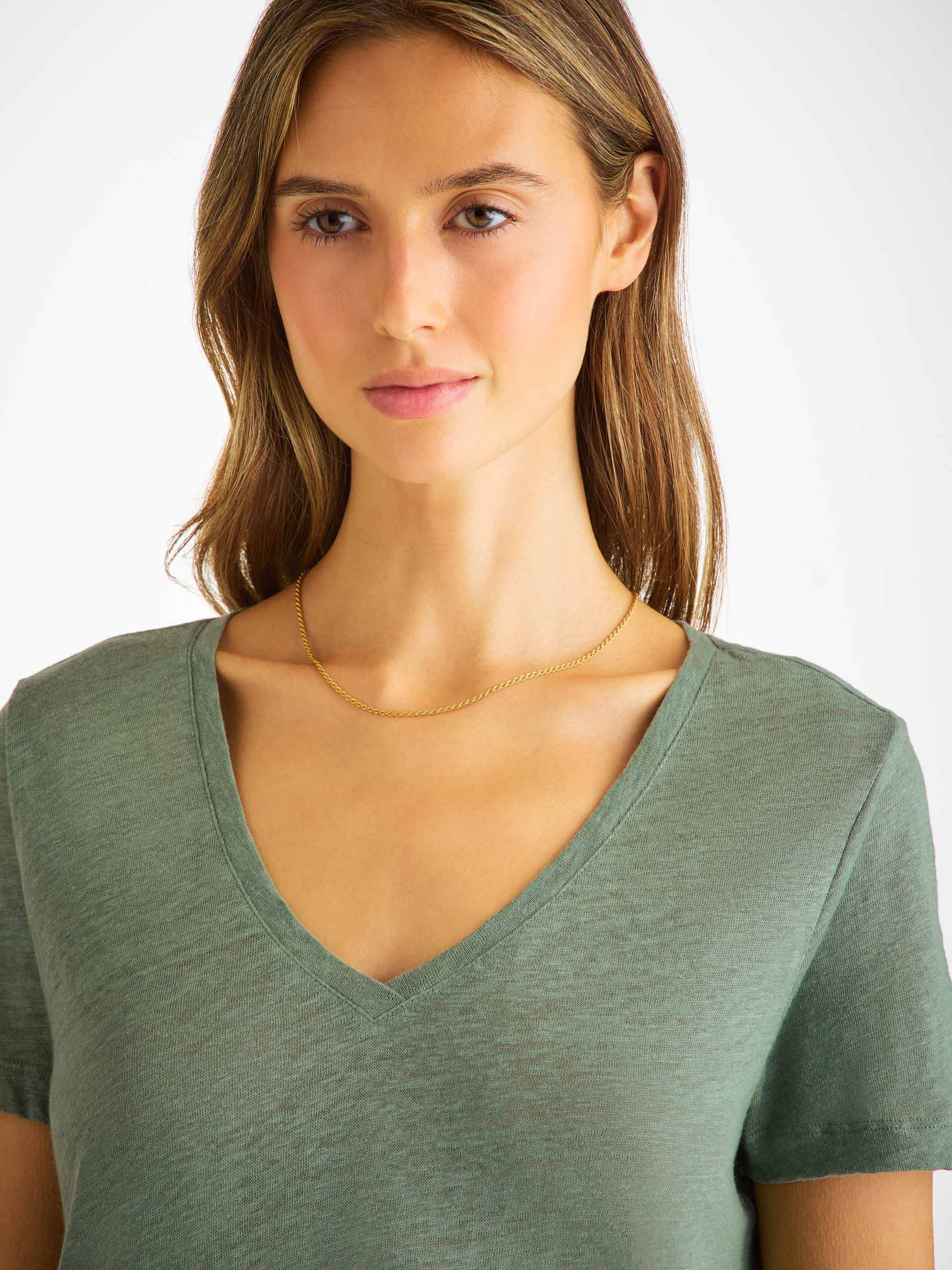 Women's V-Neck T-Shirt Jordan Linen Sage Green - 2