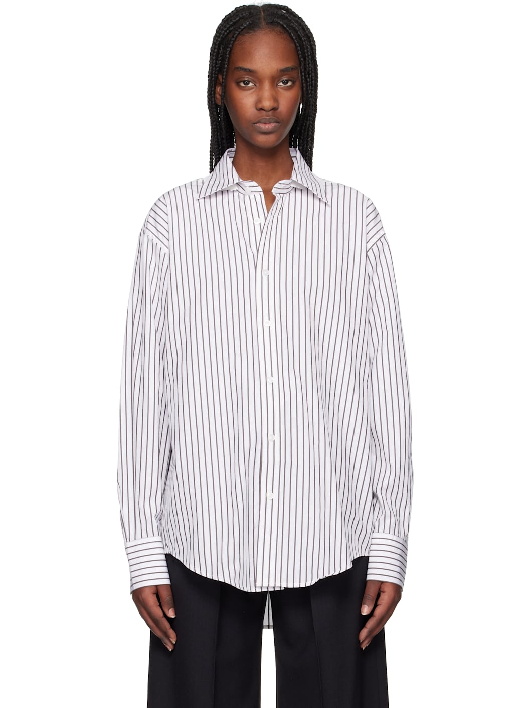 White & Brown Classic Stripe Shirt - 1