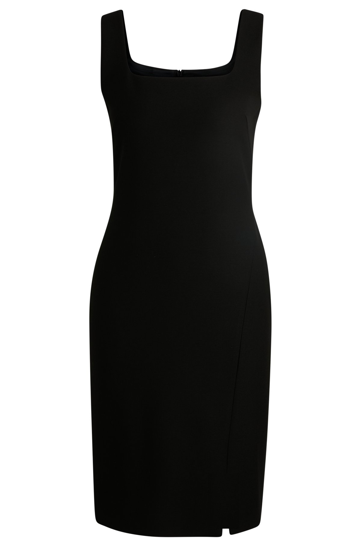 SQUARE-NECK DRESS IN STRETCH MATERIAL WITH FRONT SLIT - 1
