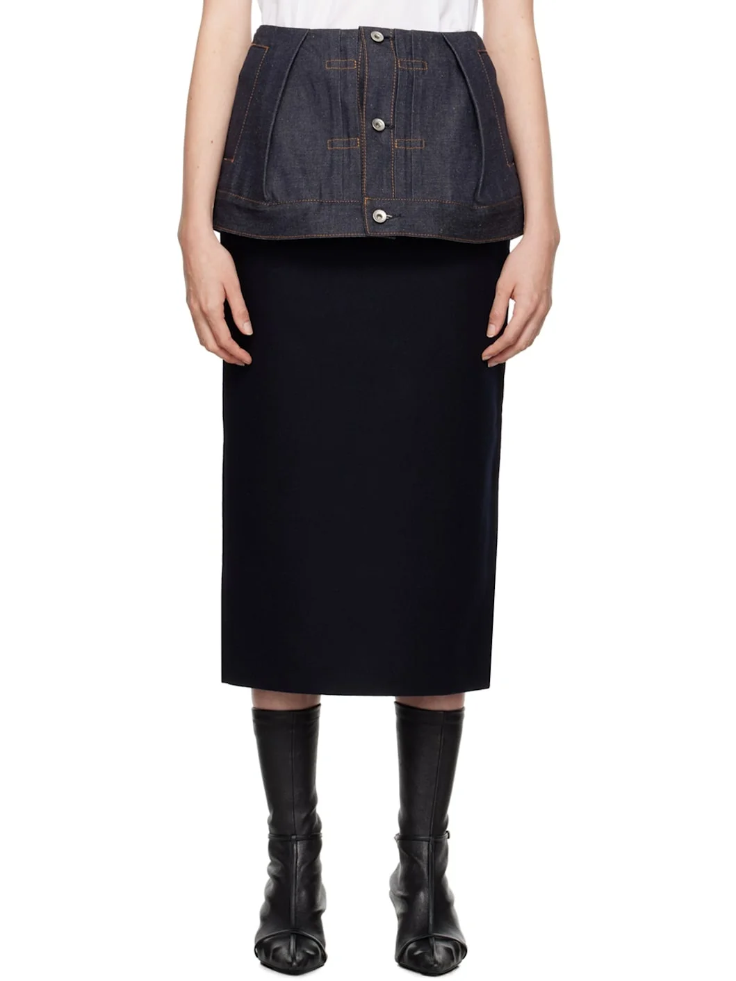 Navy Paneled Midi Skirt - 1