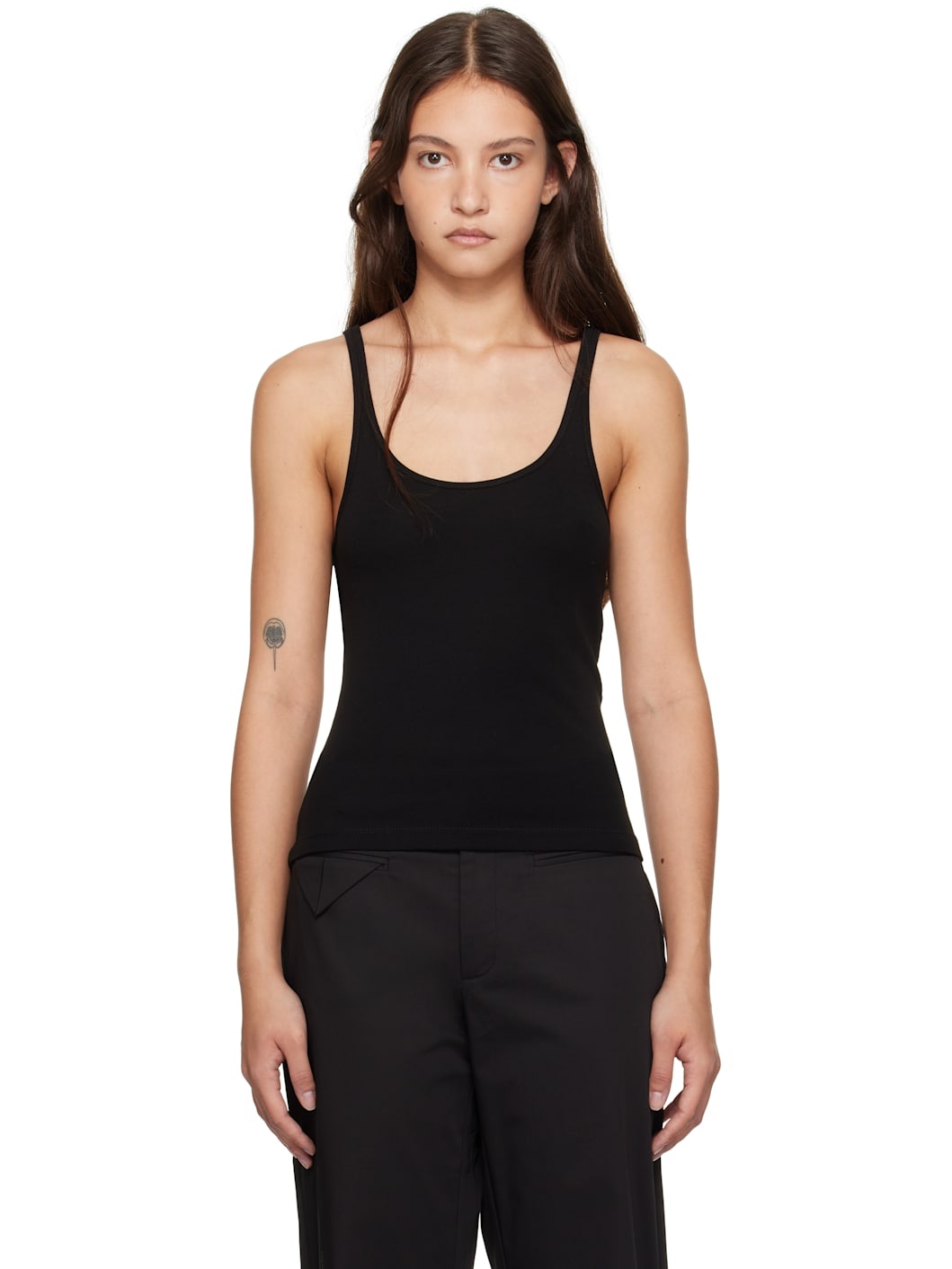 Black Organic Cotton Slim Scoop Tank Top - 1