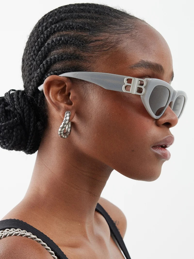 White BB-plaque cat-eye acetate sunglasses, Balenciaga