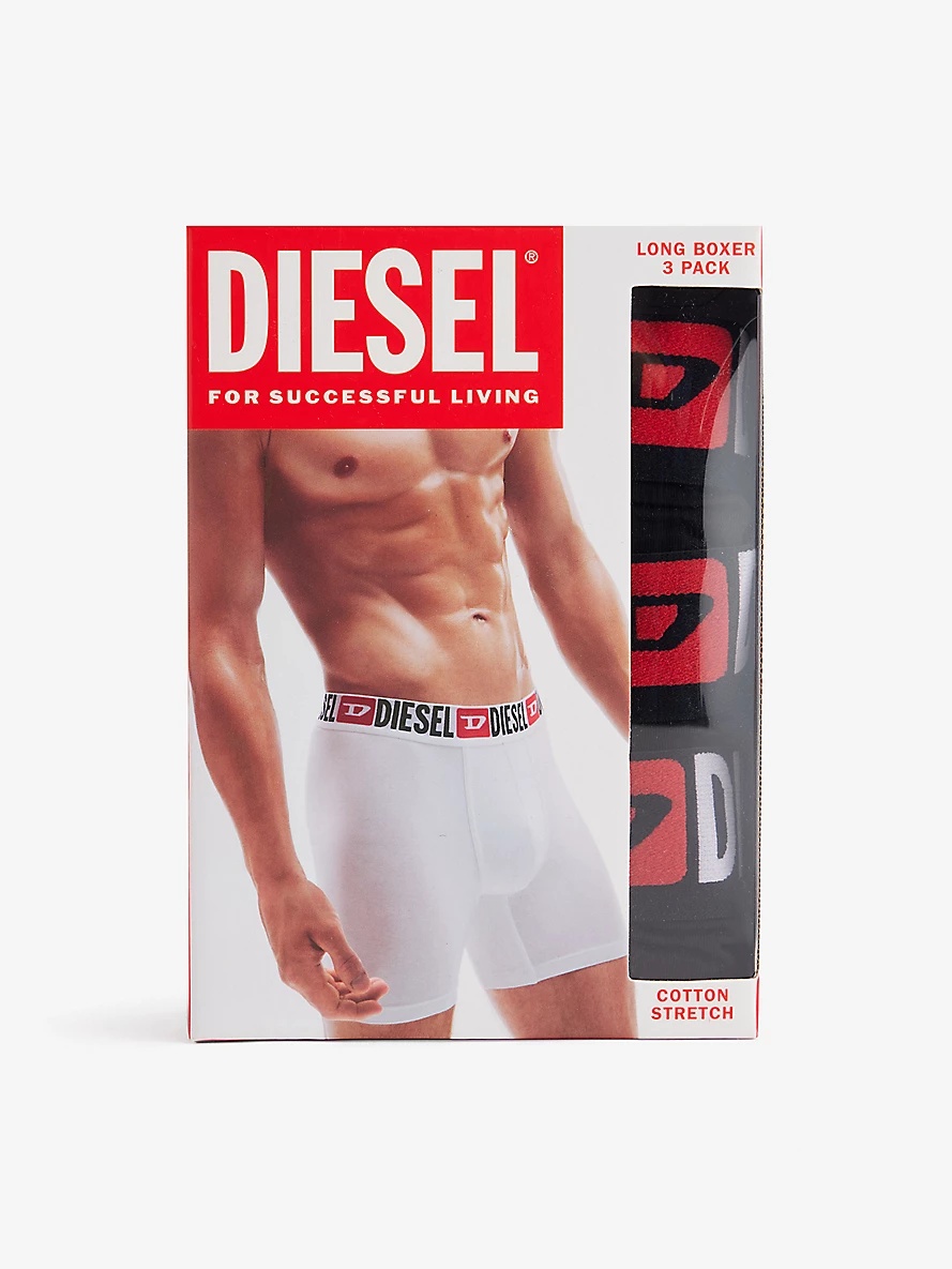 Branded-Waistband Pack of Three Stretch-Cotton Boxers - 2