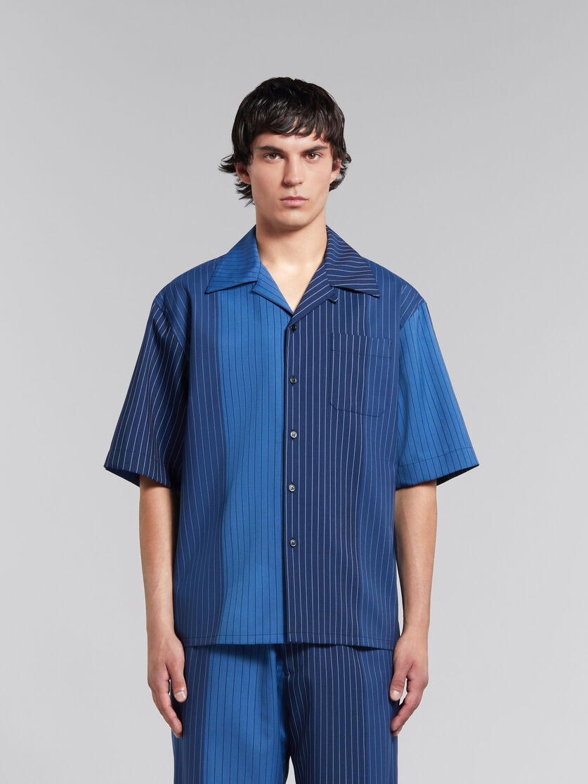 BLUE DÉGRADÉ PINSTRIPE WOOL BOWLING SHIRT - 2