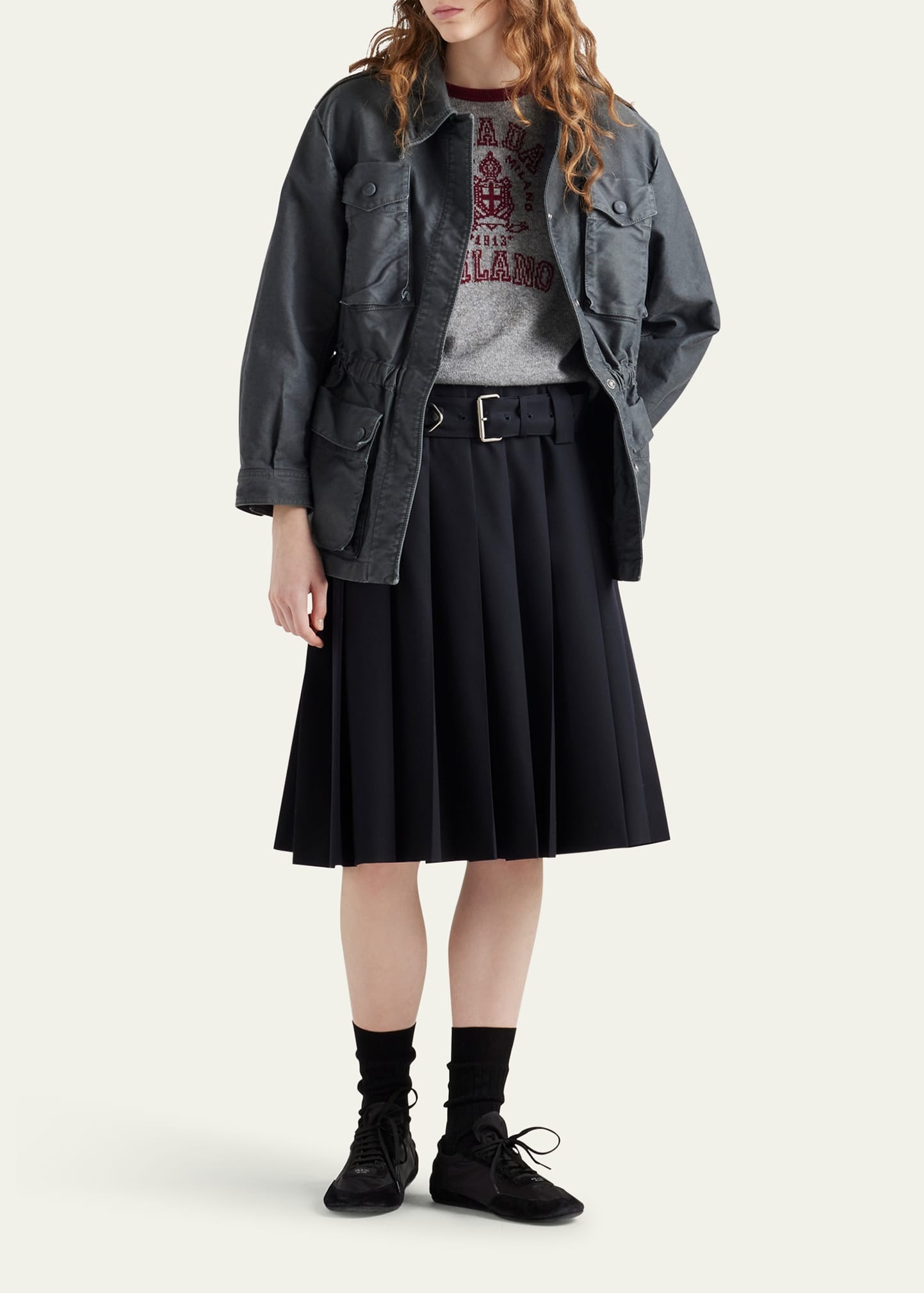 Pleated Wool Belted Skirt - 2