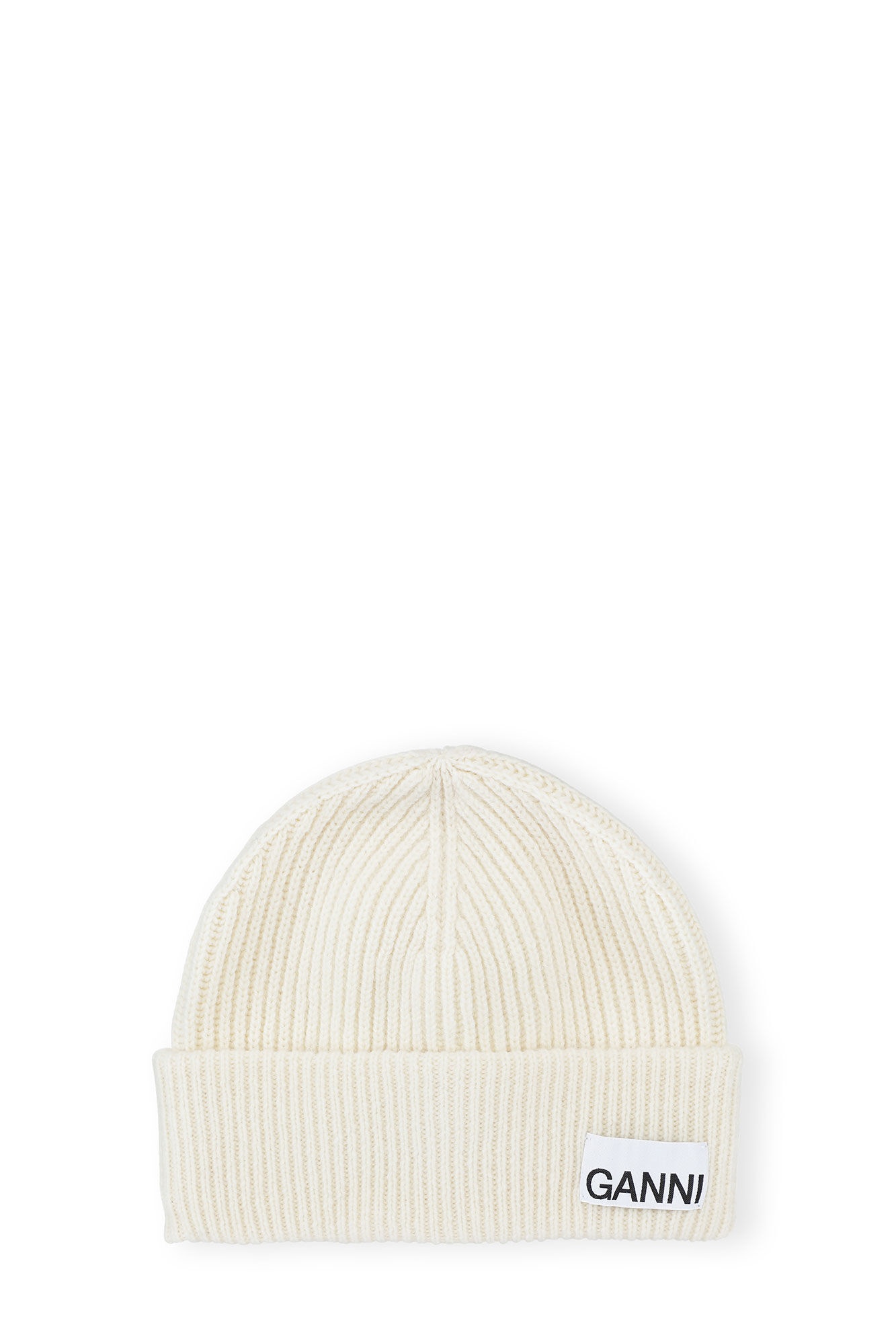 WHITE FITTED WOOL RIB KNIT BEANIE - 1